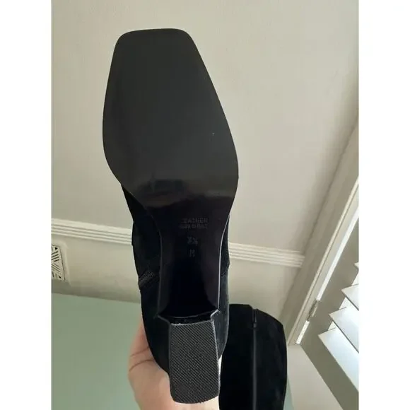 YVES SAINT LAURENT VTG Square Toe Black Suede Knee Boots Block Heels Sz 7.5 YSL - Picture 6 of 16